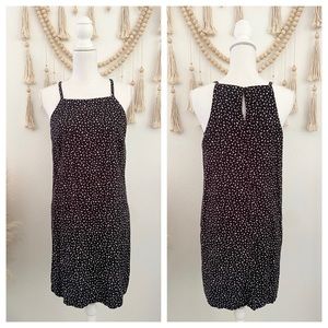 Old Navy linen dress black white dot pattern medium high neck halter sheath